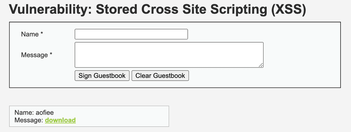 Stored Cross Site Scripting (XSS)