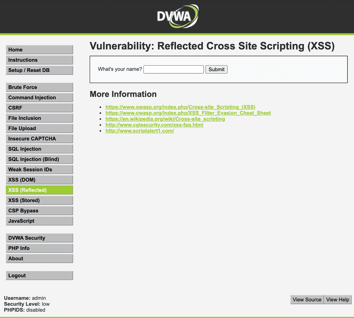 Reflected Cross Site Scripting (XSS)